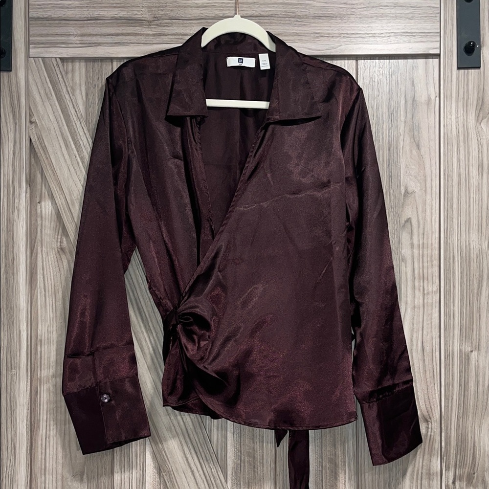 THE GAP - Brown Satin wrap blouse - Size XXL